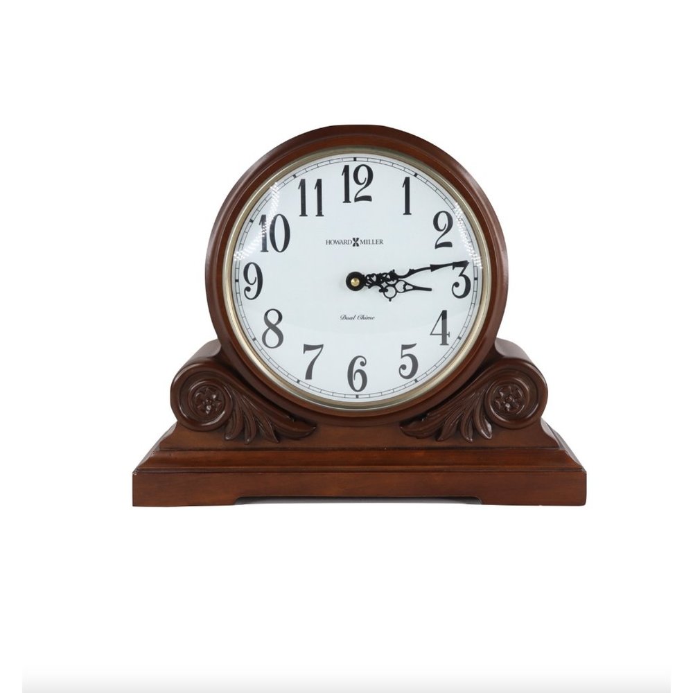 Howard Miller Desiree Chiming Quartz Mantel Clock Desk Table Clock Carved Wood